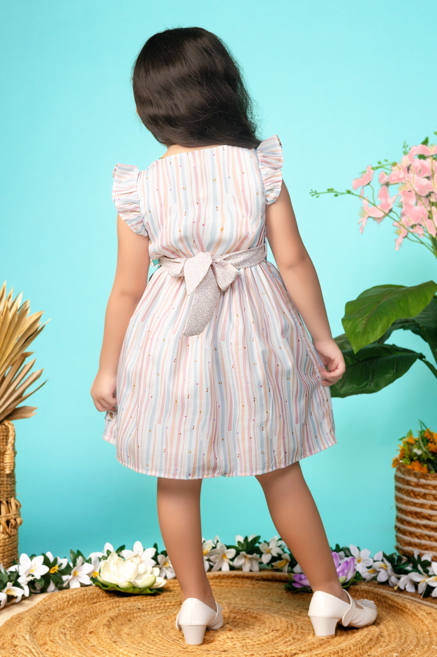 TINY TWILLS Girls' Striped Frock with Smocked Waist and Ruffle Front – Casual Cotton Dress