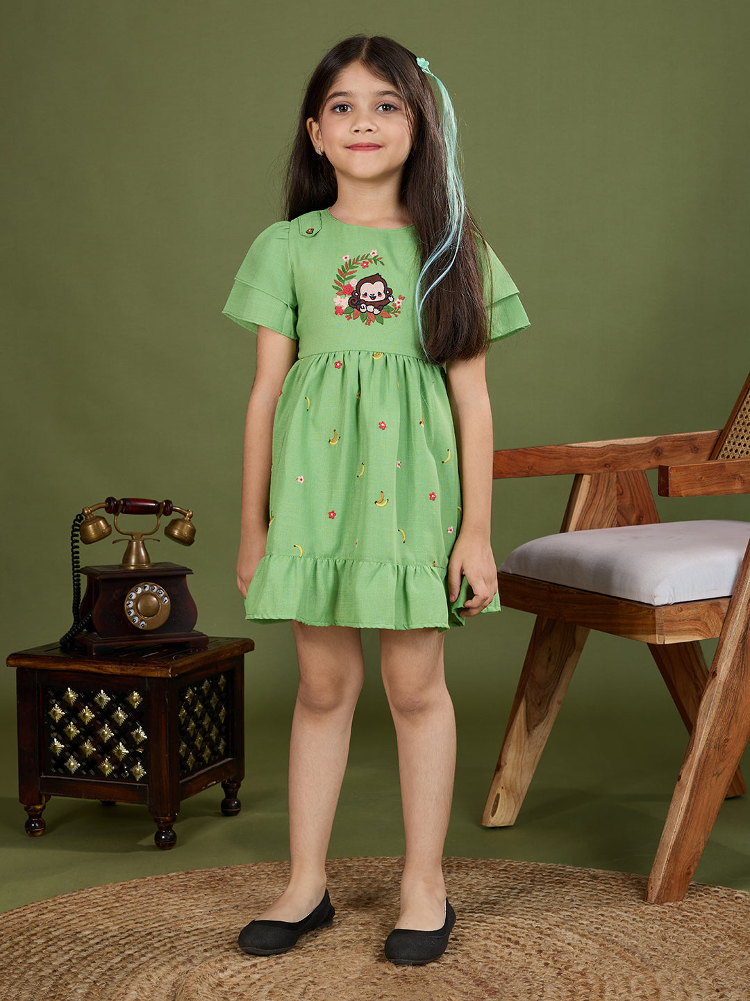 TINY TWILLS "Girls Cotton Embroidered Frock with Cartoon Motif – Casual Summer Dress"