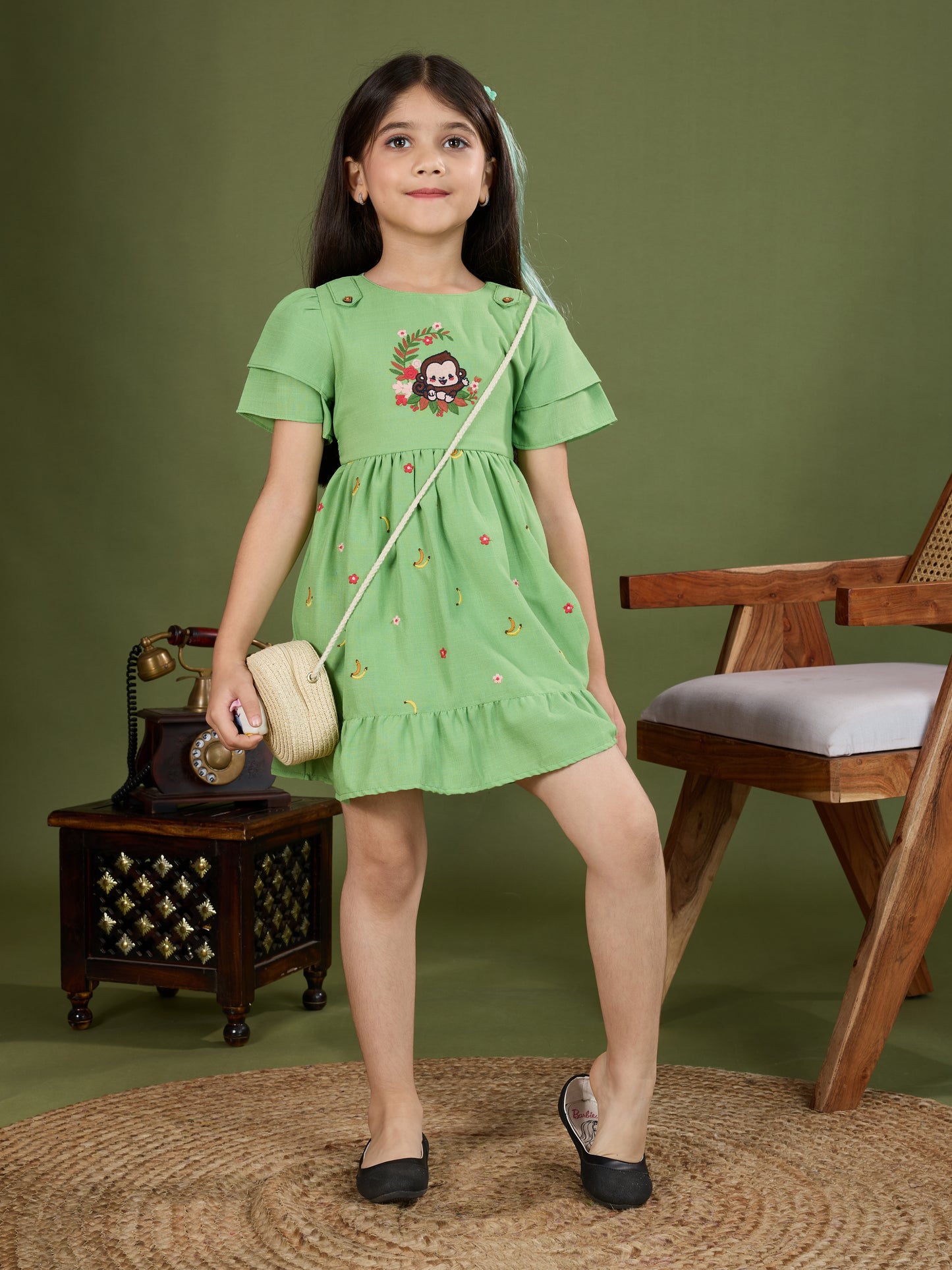 TINY TWILLS "Girls Cotton Embroidered Frock with Cartoon Motif – Casual Summer Dress"