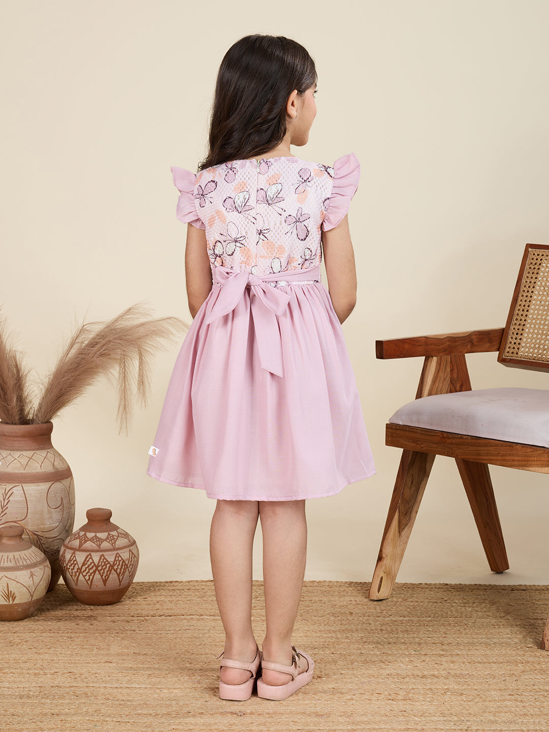 TINY TWILLS Girls Cotton Dress – Sleeveless Frock with Butterfly Embroidered Yoke & Patch Pockets | Cute Summer Wear