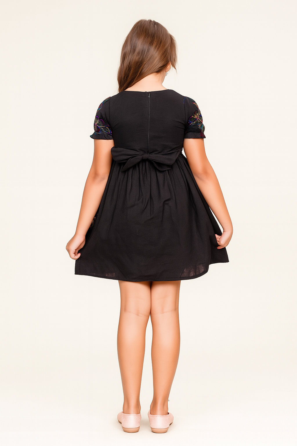 TINY TWILLS Girls Cotton Frock – Dress with Colorful Floral Thread & Tassel Tie-Up | Festive & Party Wear for Kids