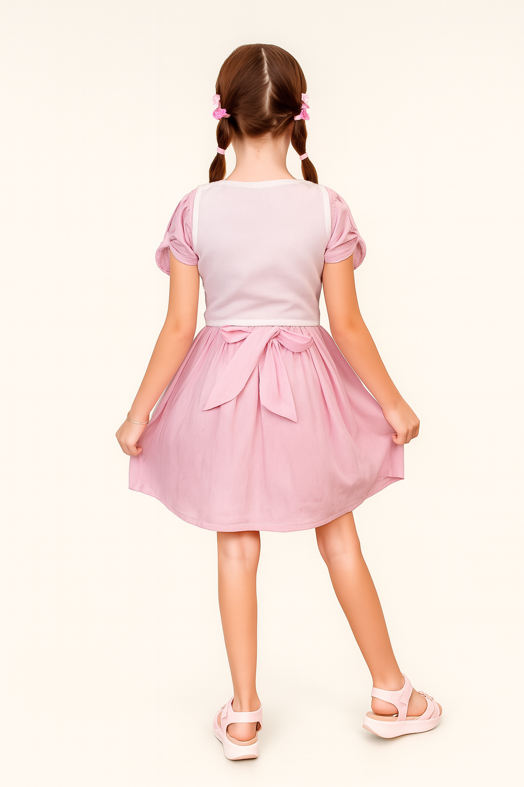 TINY TWILLS Girls Cotton Dress – Puff Sleeve Frock with Embroidered Sleeveless Jacket | Elegant Festive Wear for Kids