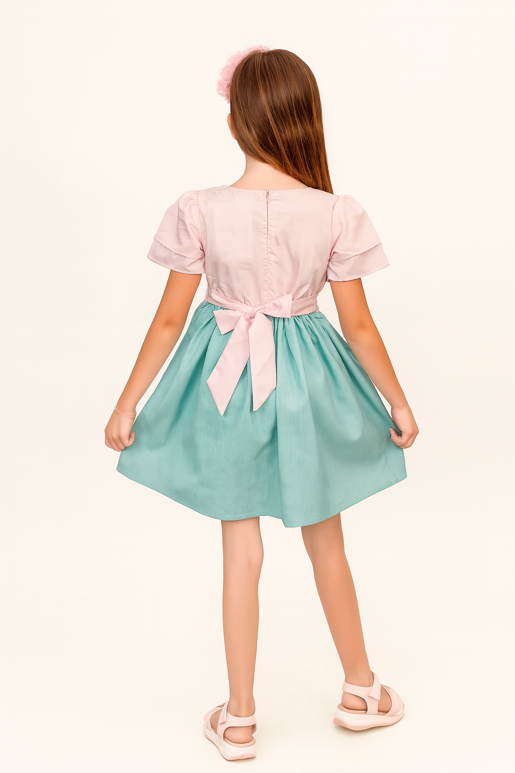 TINY TWILLS Girls Cotton Dress – Puff Sleeve Frock with Heart Button Detail and Tulip Patch Pockets | Stylish Casual Wear
