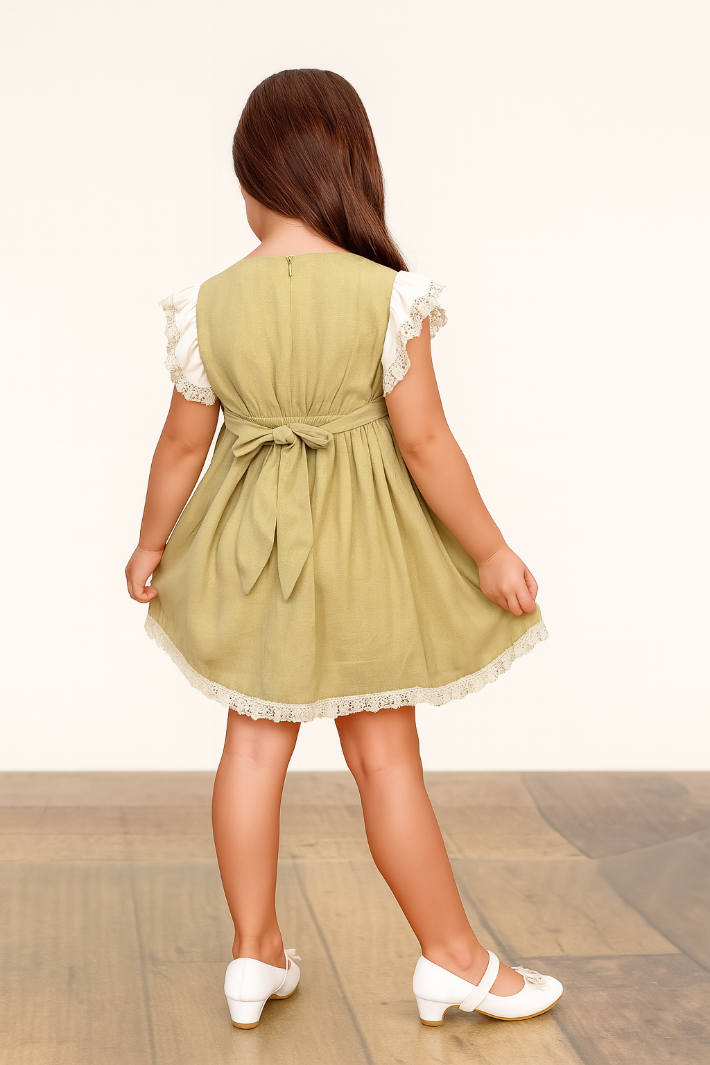 TINY TWILLS Girls Cotton Frock Embroidered Dress with Lace Sleeves | Party & Casual Wear for Kids