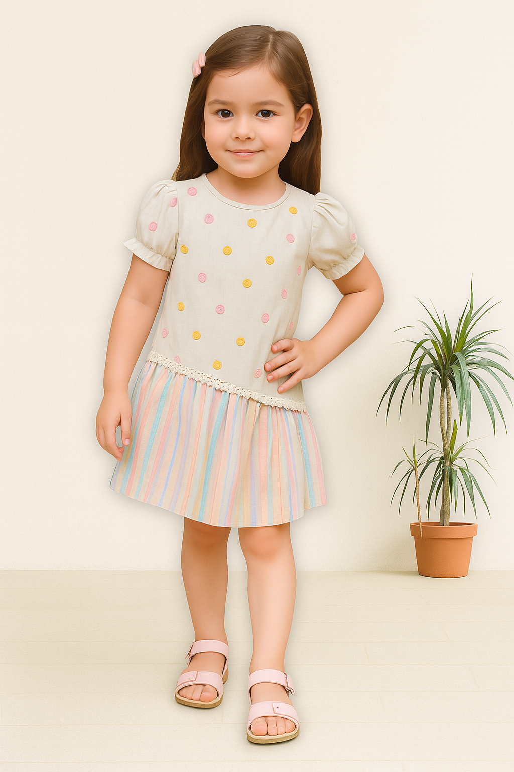TINY TWILLS A Line Frock With Two Fabric Combination