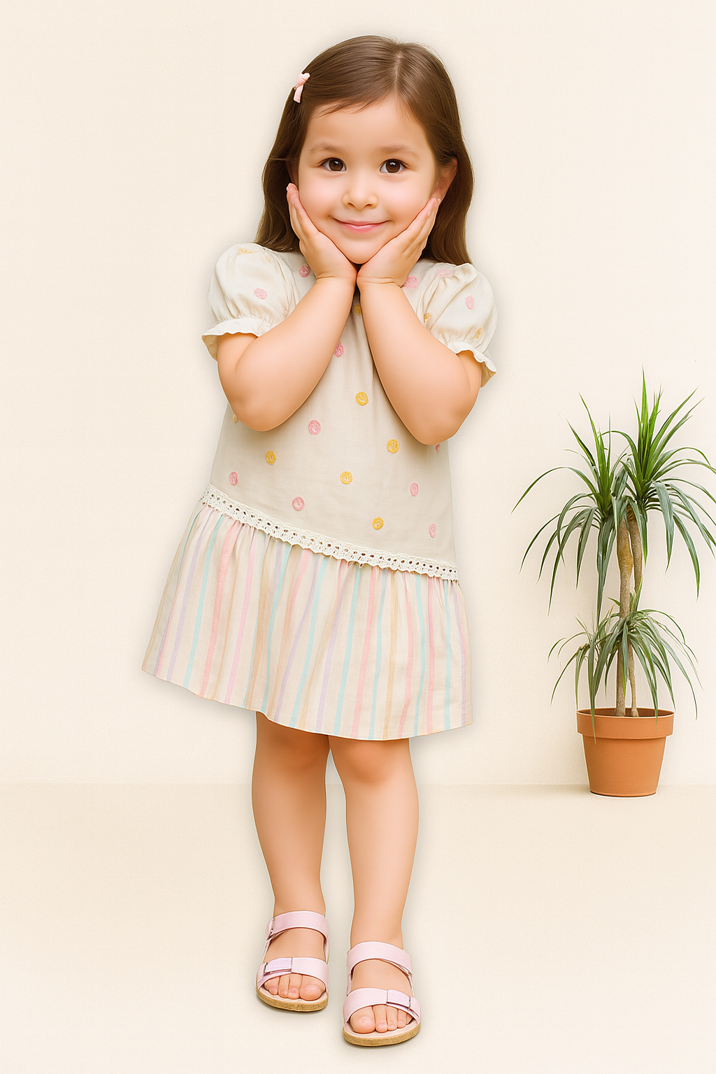 TINY TWILLS A Line Frock With Two Fabric Combination