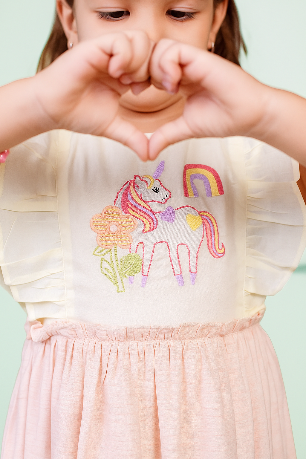 TINY TWILLS Unicorn Embroidered Dress With Tassels On Waist