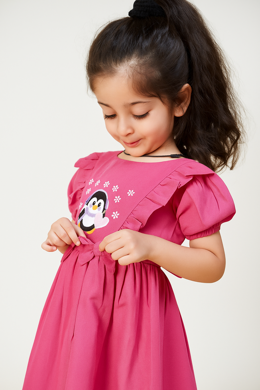 TINY TWILLS PENGUIN EMBROIDERED FROCK WITH FRILLS
