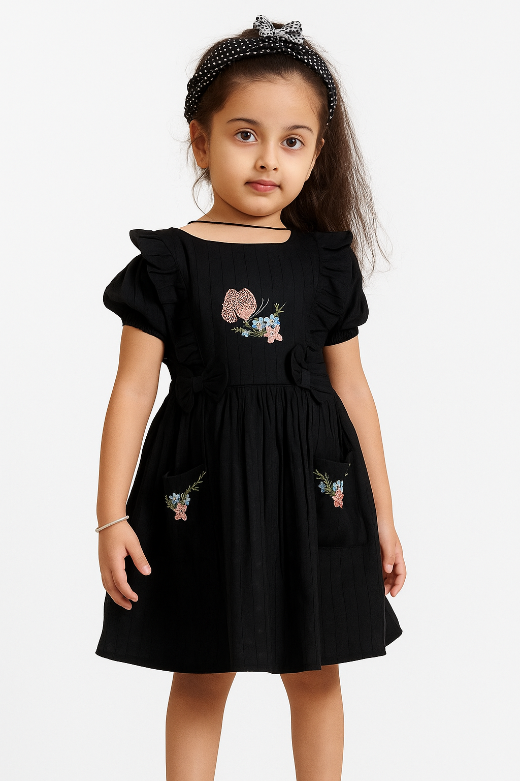 TINY TWILLS RAYON JACQUARD BUTTERFLY EMBROIDERED DRESS