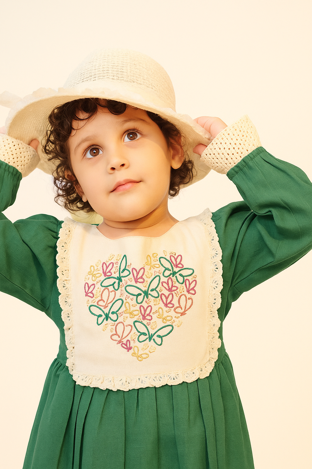 TINY TWILLS BUTTERFLY HEART EMBROIDERED DRESS WITH CROCHET