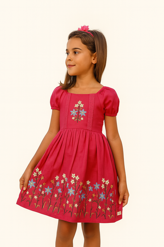 Tiny Twills Flare Embroidered Dress With Raglan Sleeves  Girls frock