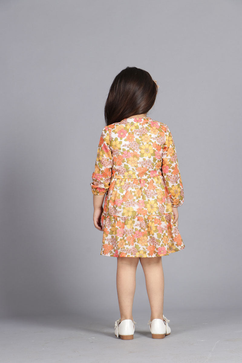 ORANGE FLORAL FIT & FLARED DRESS