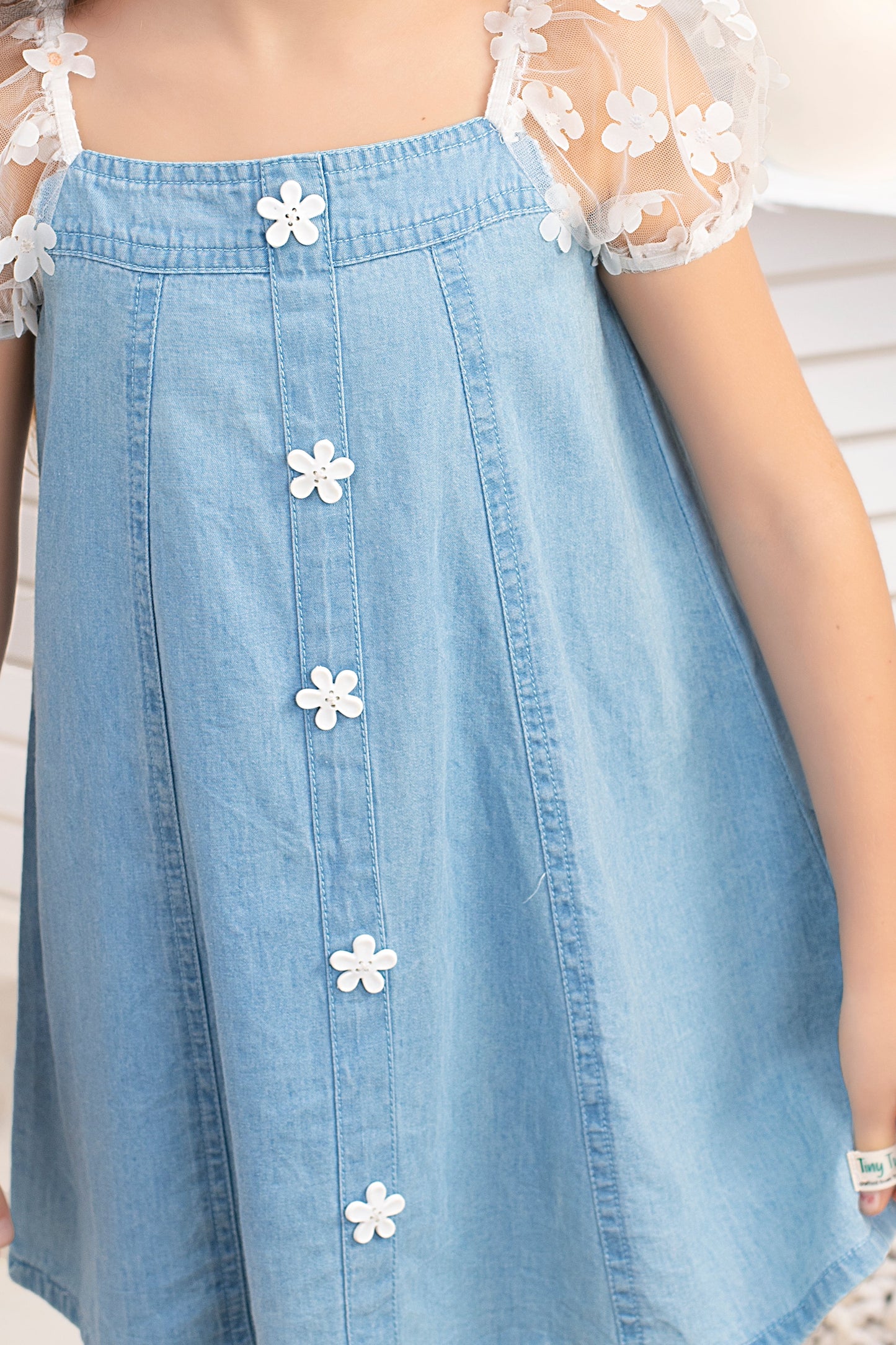 Floral Applique A-Line Dress-Blue