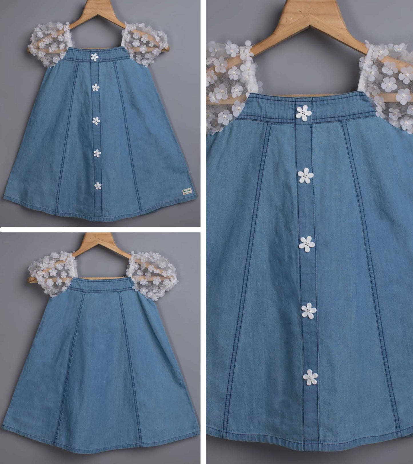 Floral Applique A-Line Dress-Blue