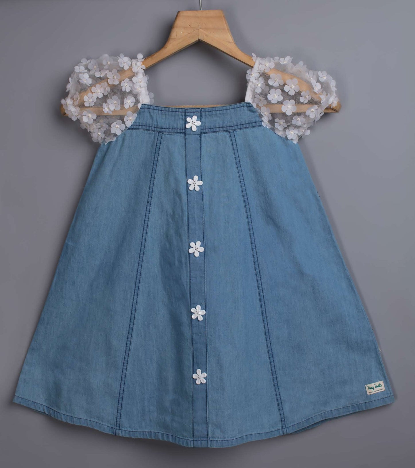 Floral Applique A-Line Dress-Blue