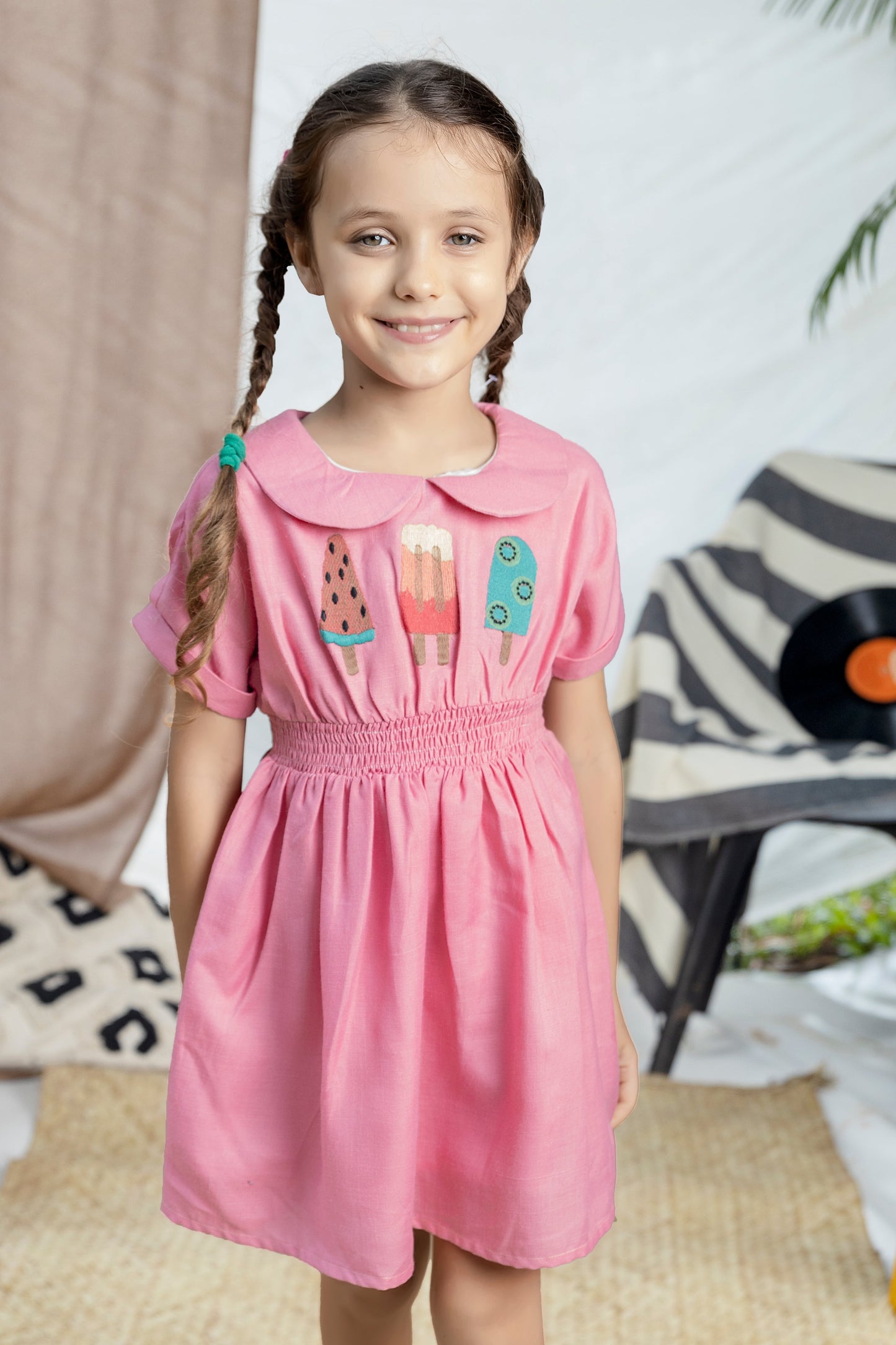 Tiny Twills Candy Embroidered and Smoking on Waist kids dress