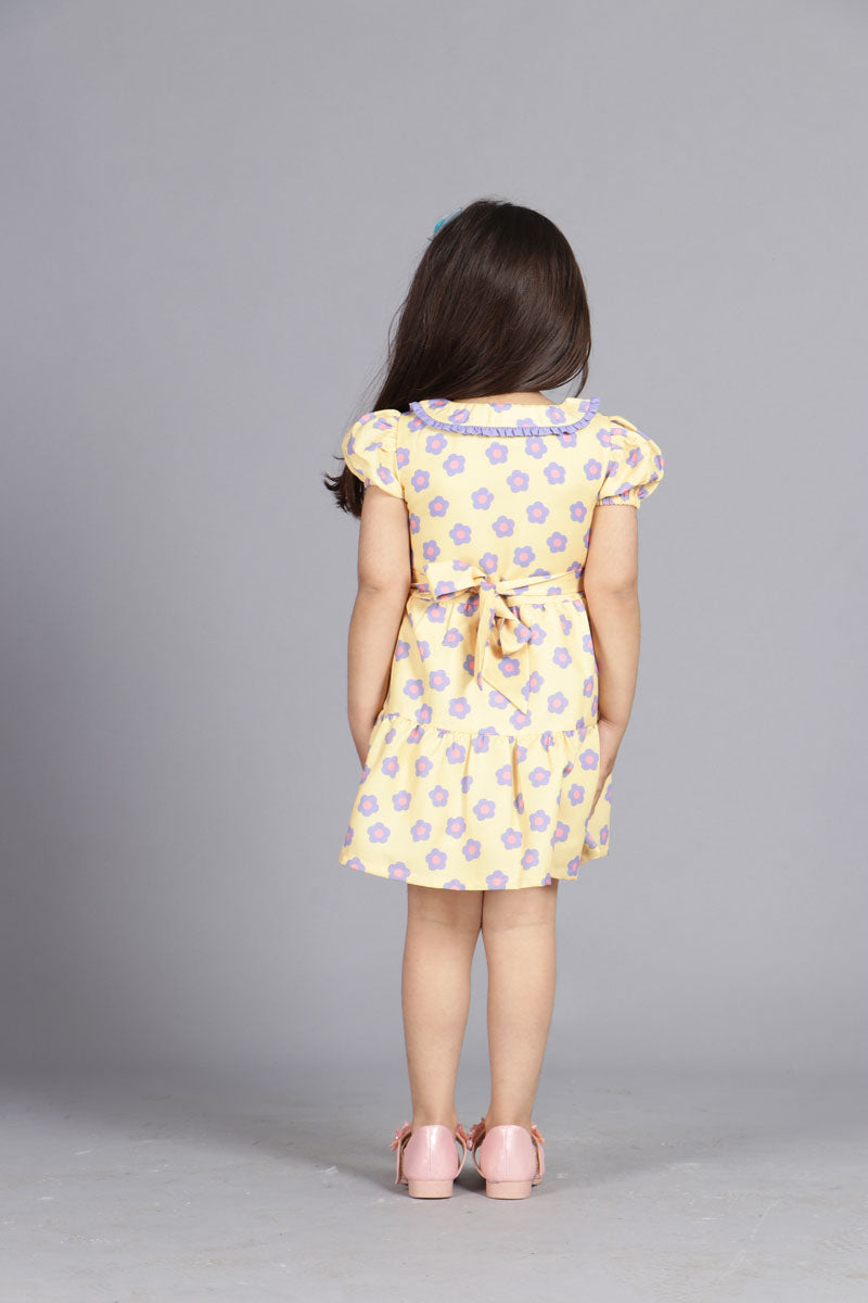 YELLOW FLOWER PRINT BUTTONED DOWN DRESS