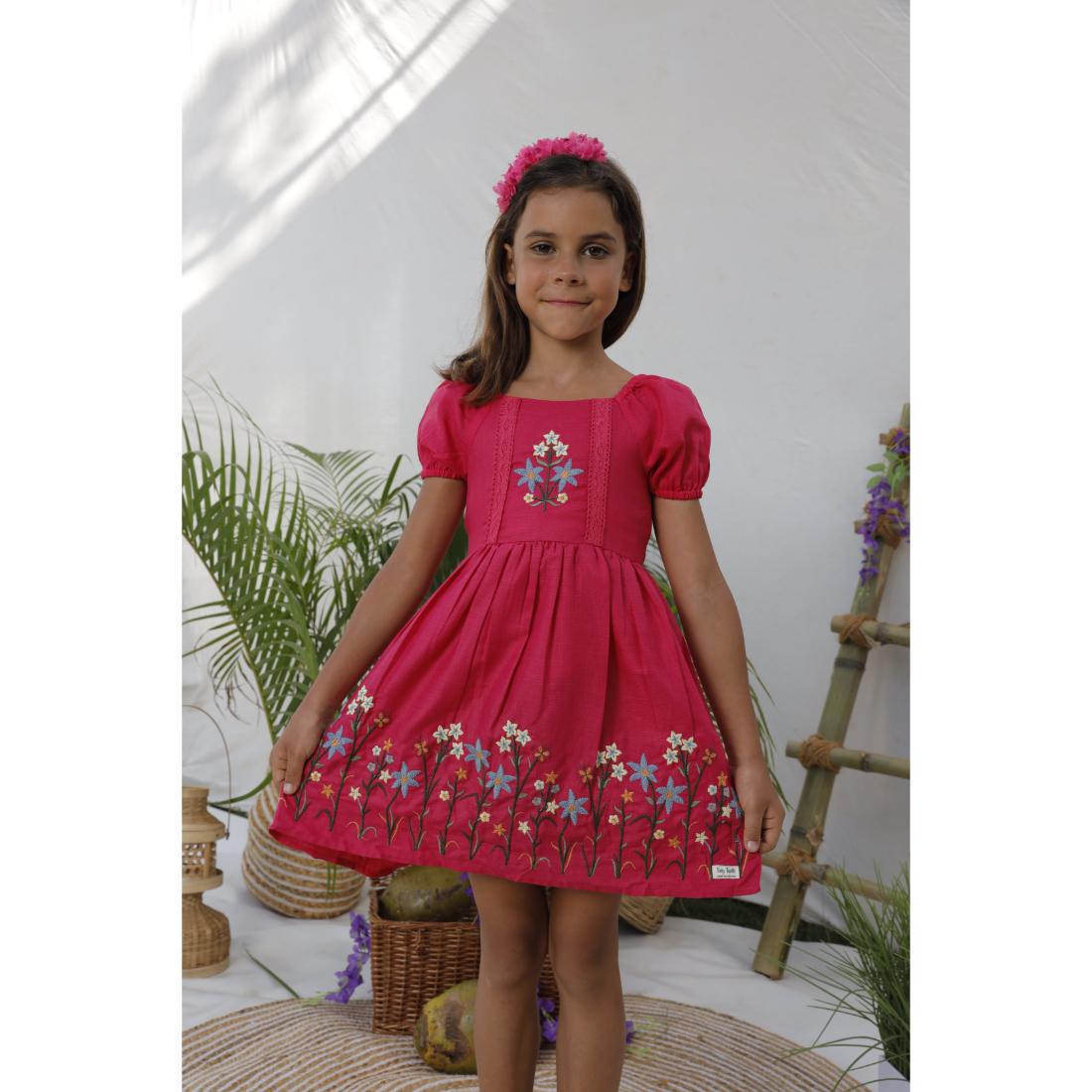 TINY TWILLS  FLARE EMBROIDERED DRESS WITH RAGLAN SLEEVES