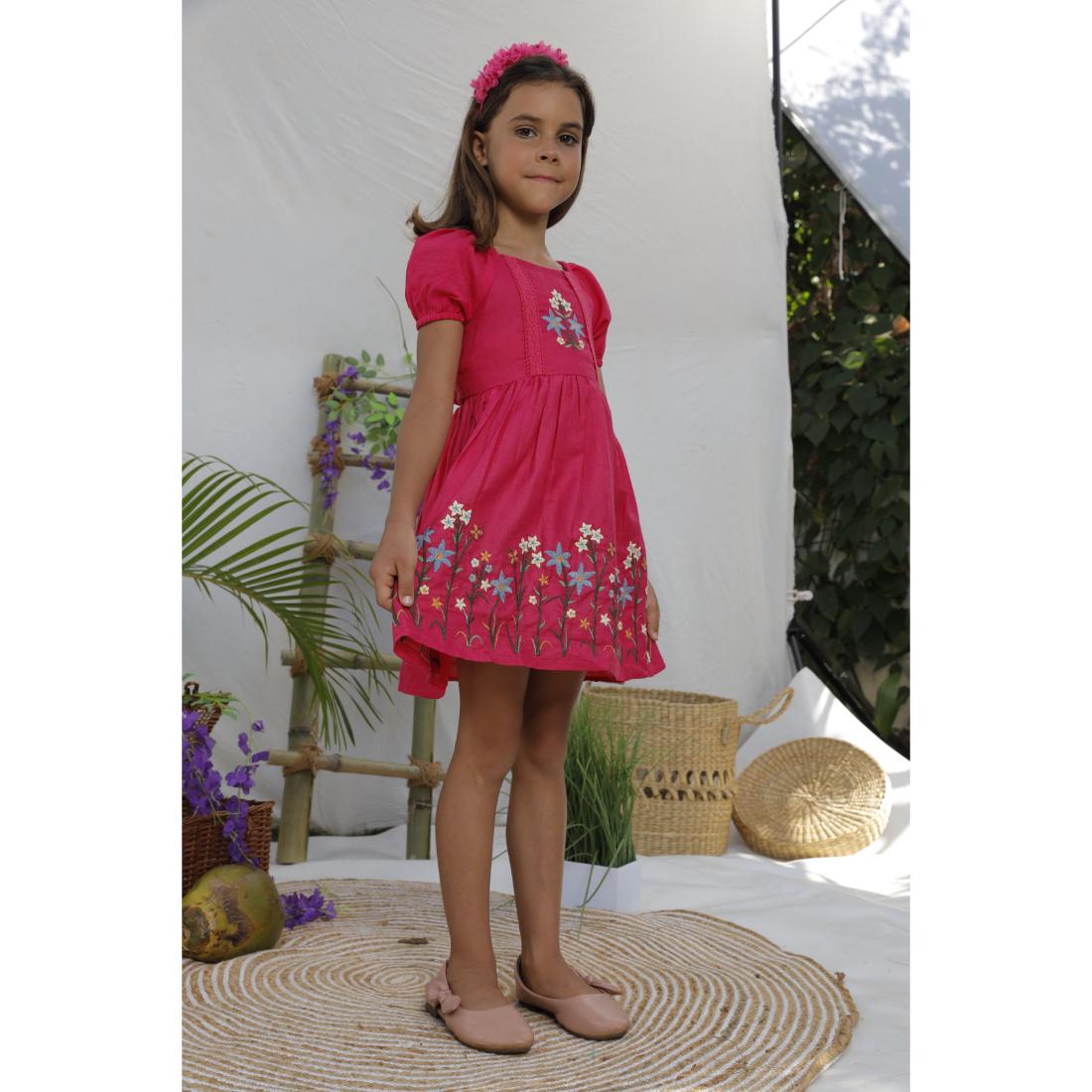 TINY TWILLS  FLARE EMBROIDERED DRESS WITH RAGLAN SLEEVES