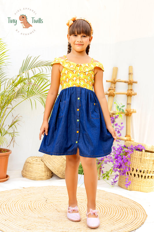 Tiny Twills Denim Western Wear Look Girls Frock