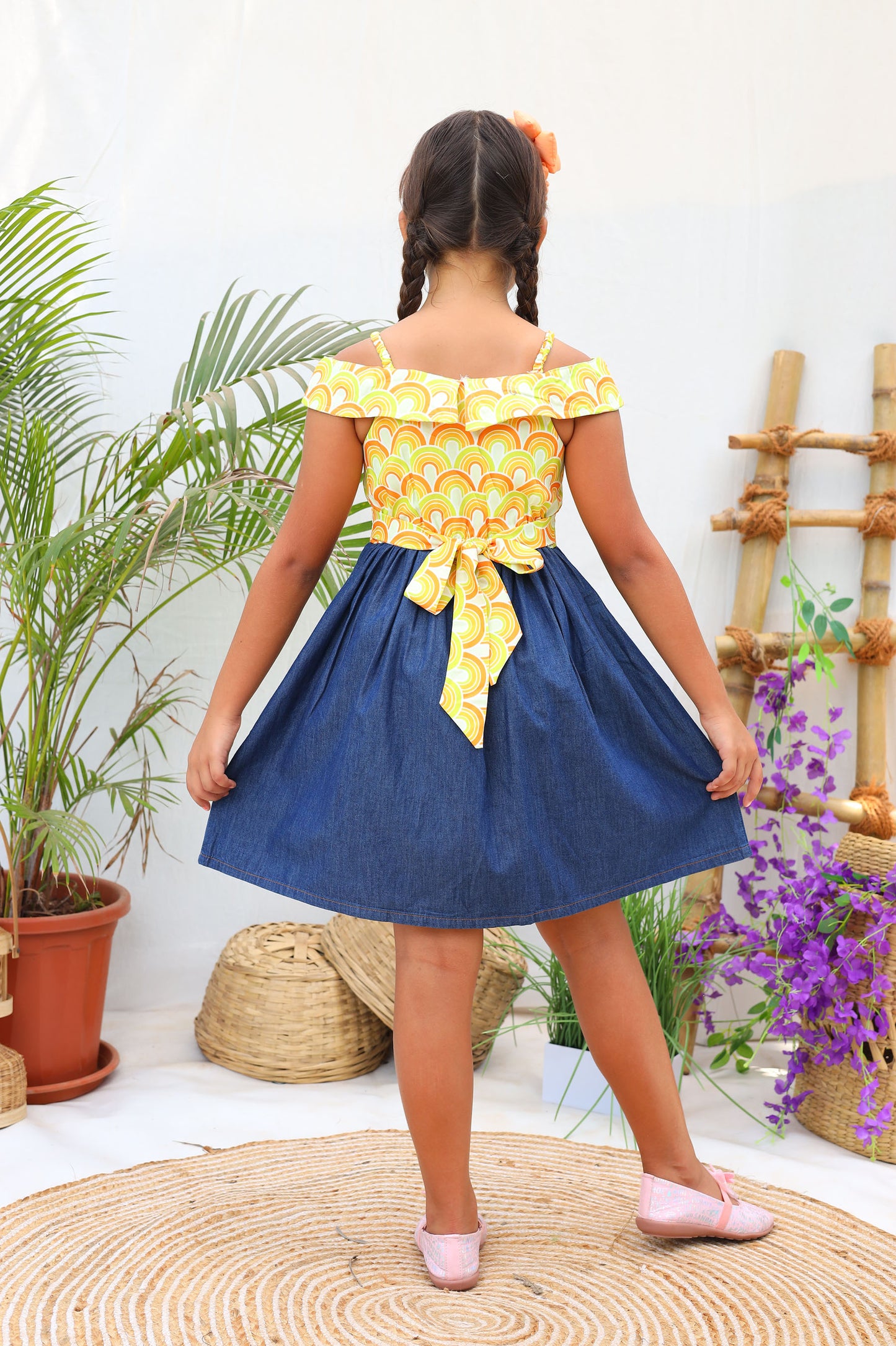 Tiny Twills Denim Western Wear Look Girls Frock