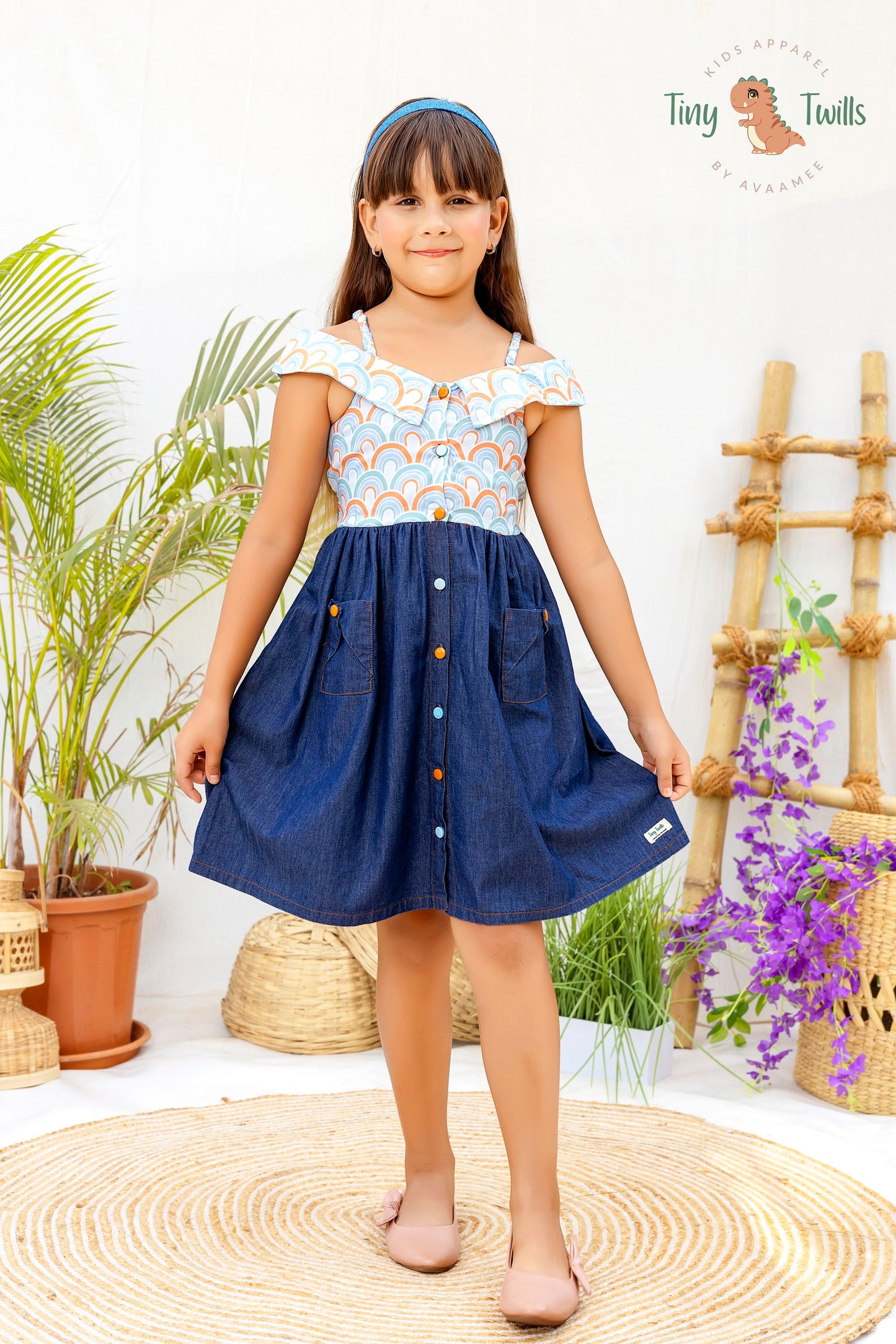 Tiny Twills Denim Western Wear Look Girls Frock