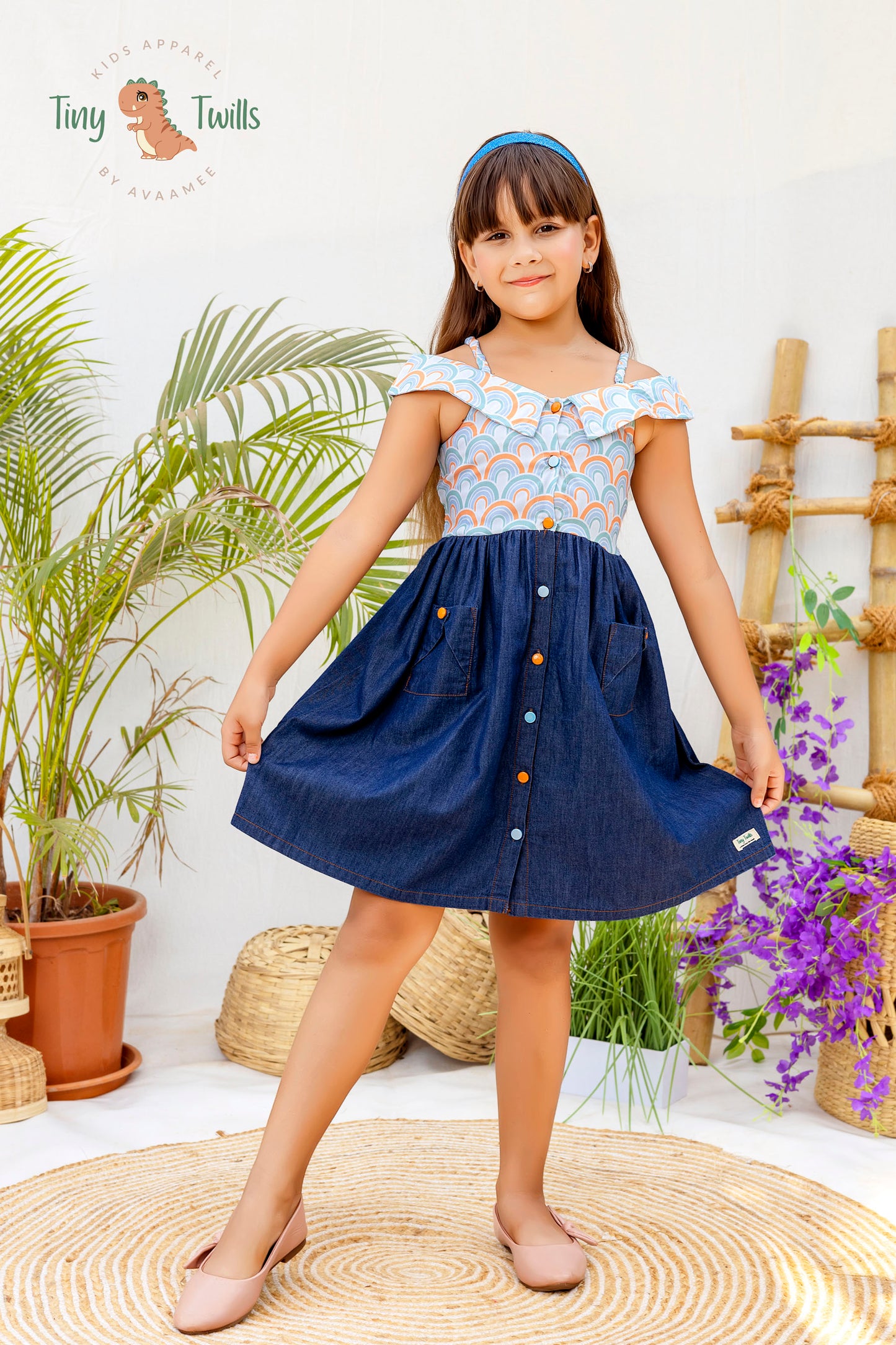 Tiny Twills Denim Western Wear Look Girls Frock