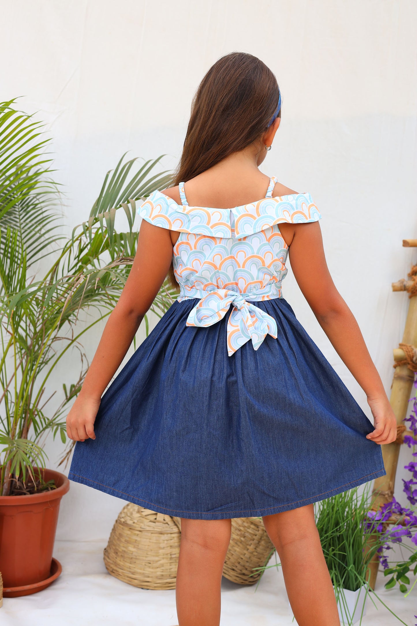 Tiny Twills Denim Western Wear Look Girls Frock