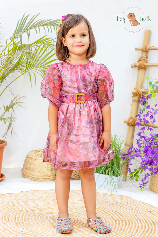 Tiny Twills Digital Printed Flower Girls Wear Organza Frock