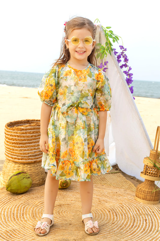 Tiny Twills Digital Printed Flower Girls Wear Organza Frock