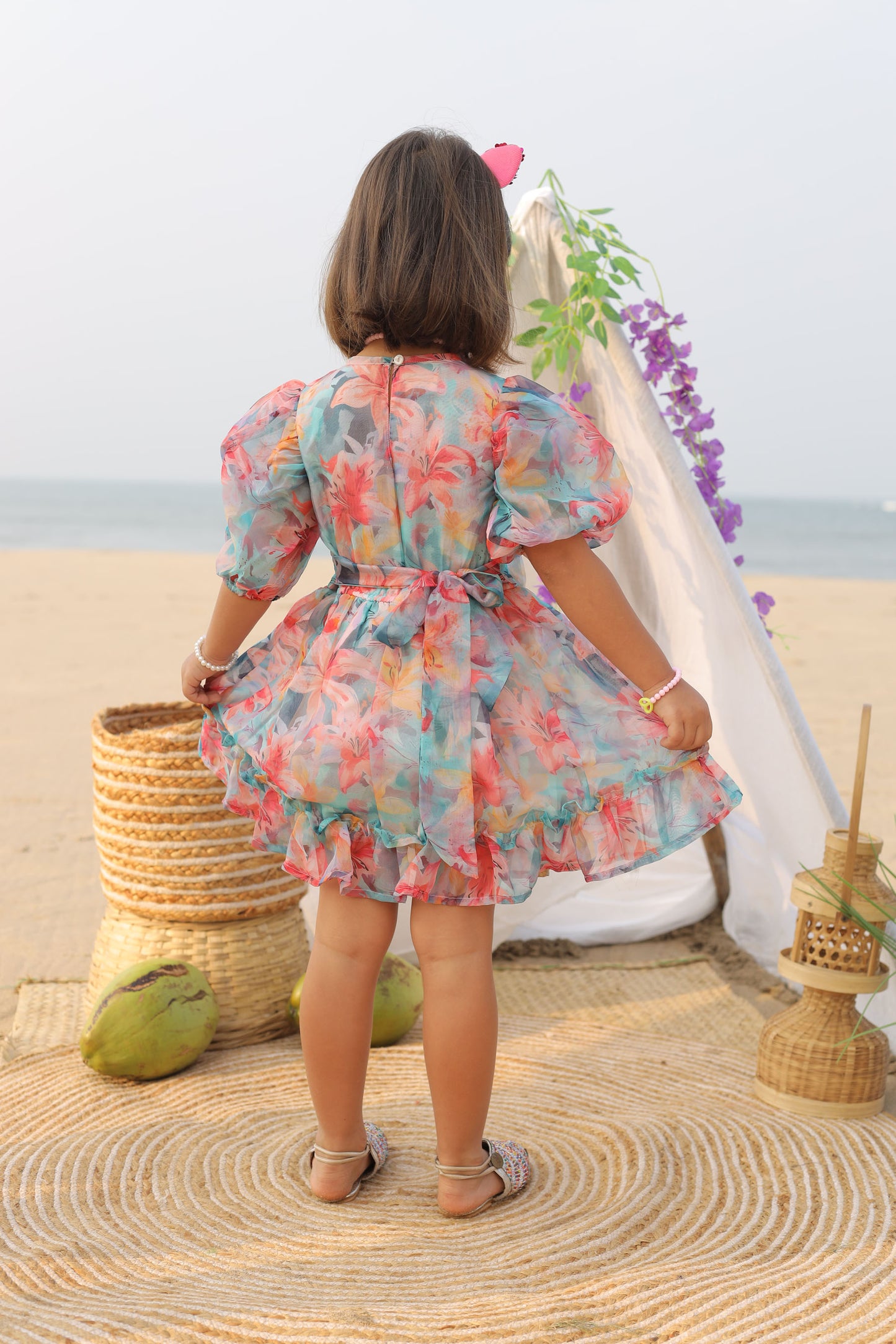 Tiny Twills Digital Printed Flower Girls Wear Organza Frock