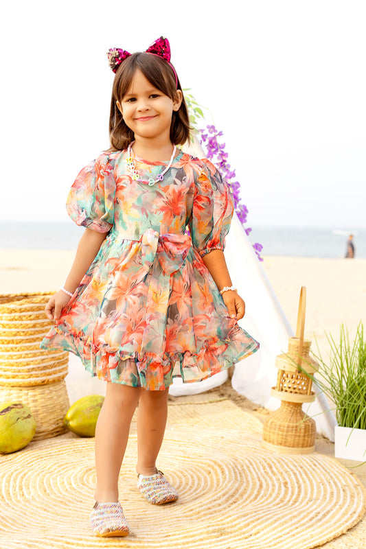 Tiny Twills Digital Printed Flower Girls Wear Organza Frock