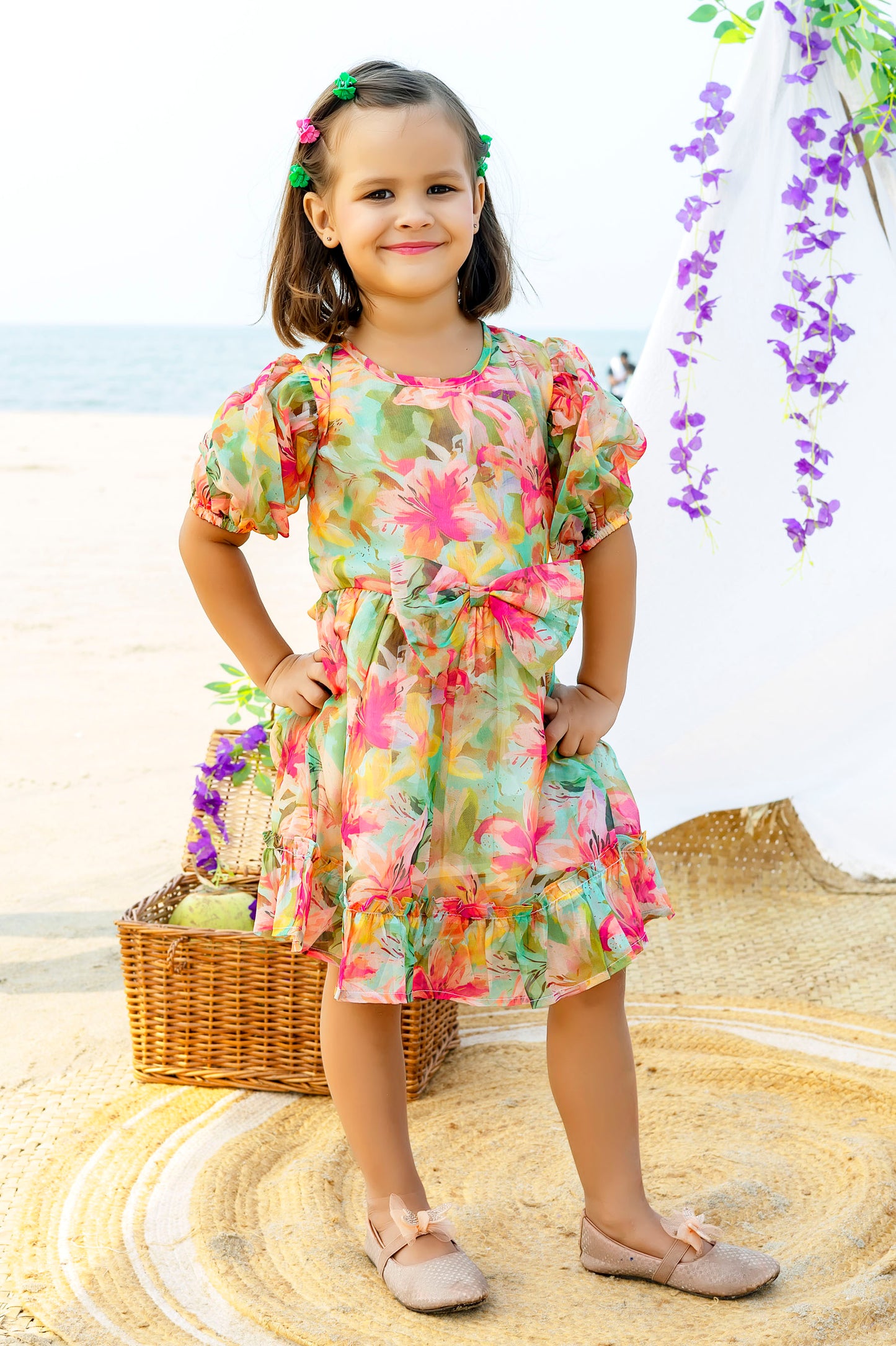 Tiny Twills Digital Printed Flower Girls Wear Organza Frock