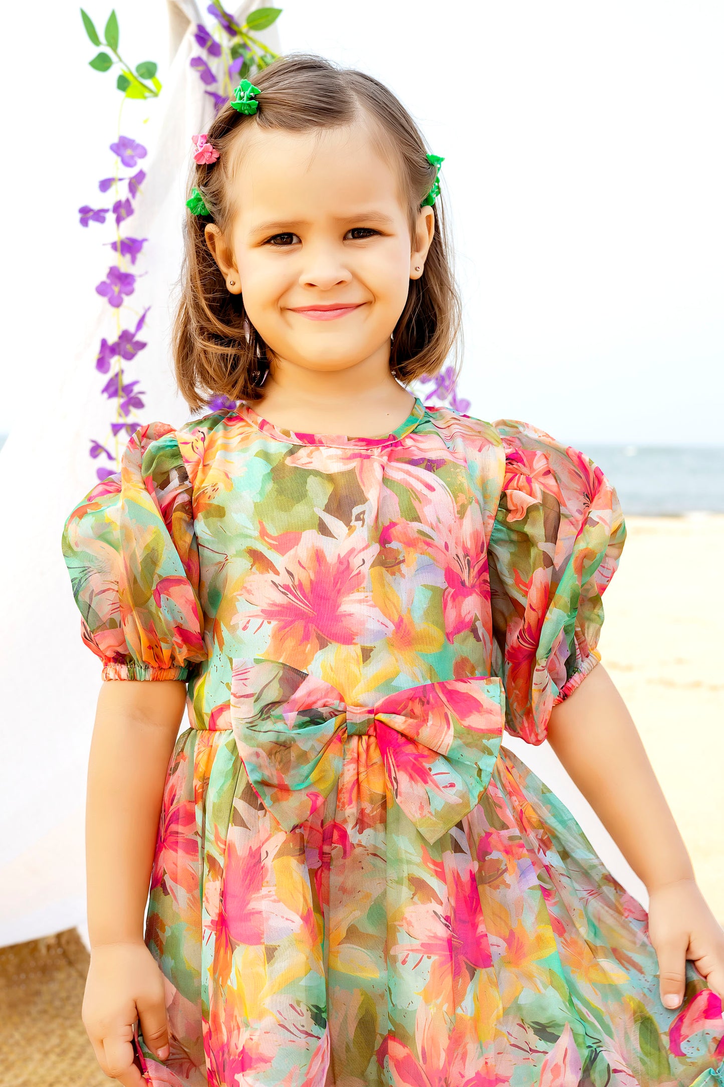 Tiny Twills Digital Printed Flower Girls Wear Organza Frock