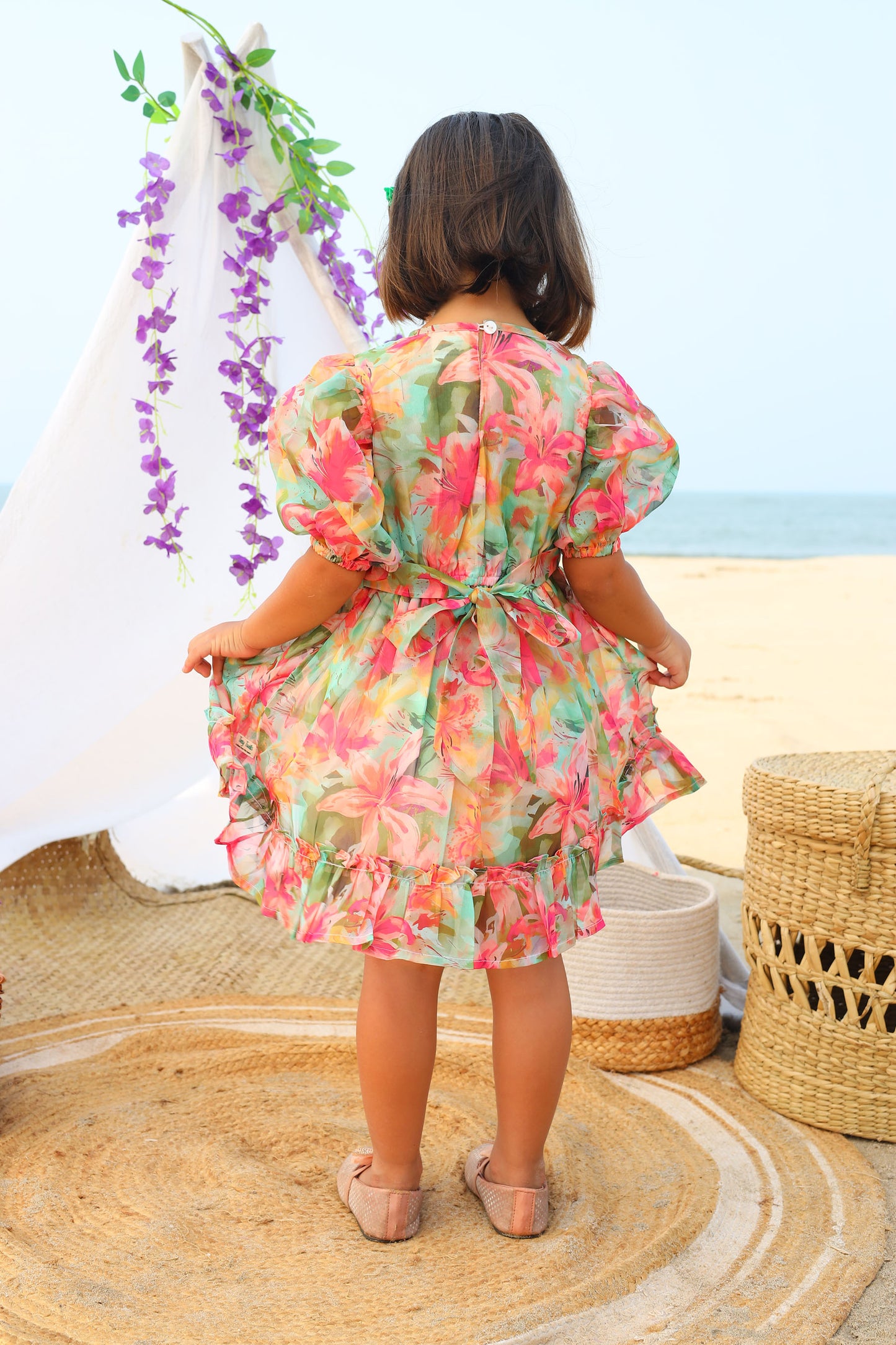 Tiny Twills Digital Printed Flower Girls Wear Organza Frock