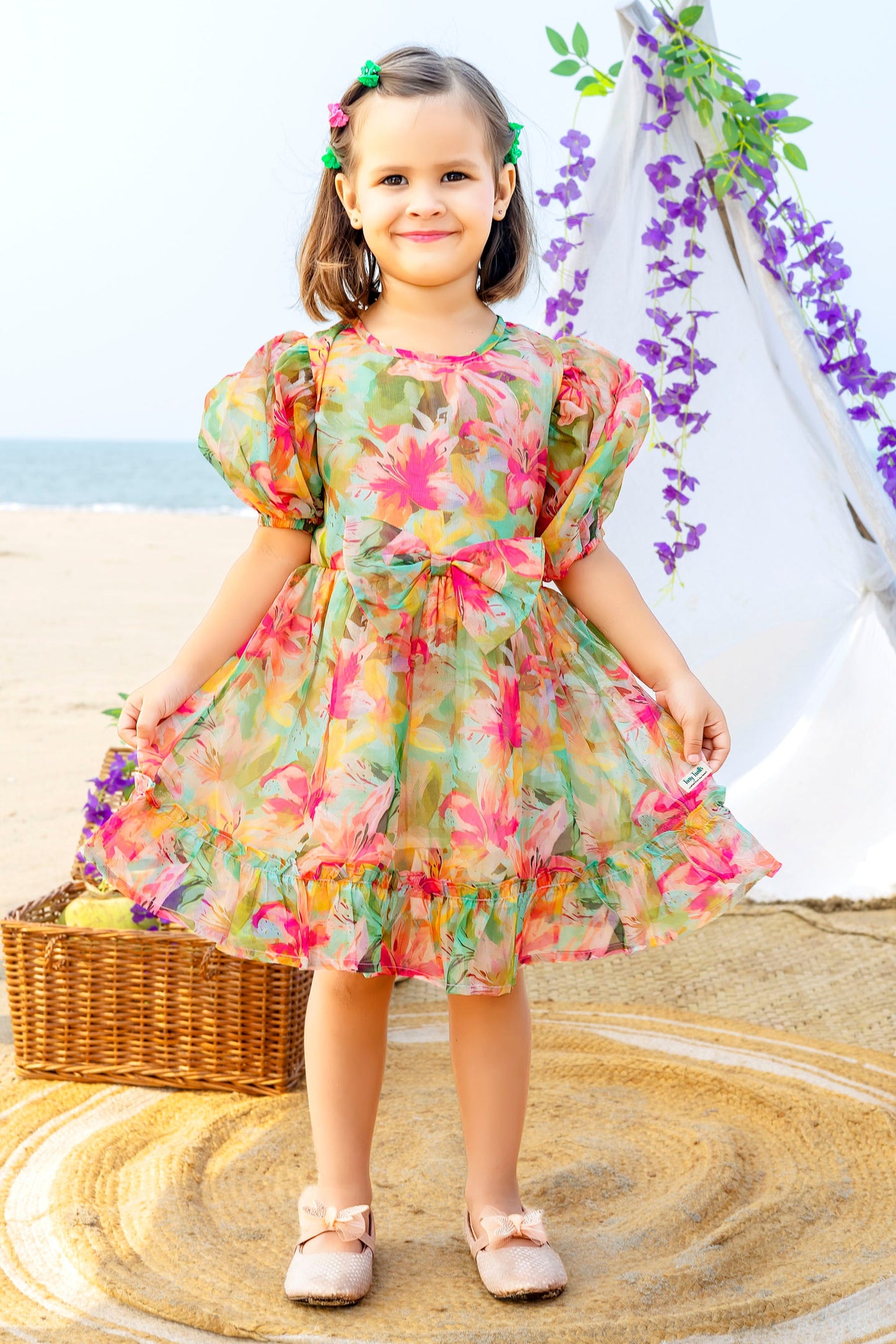 Tiny Twills Digital Printed Flower Girls Wear Organza Frock