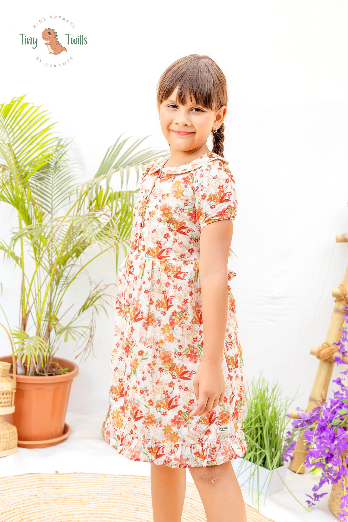 Tiny Twills Aari Work Flower Printed western wear Girls Frock