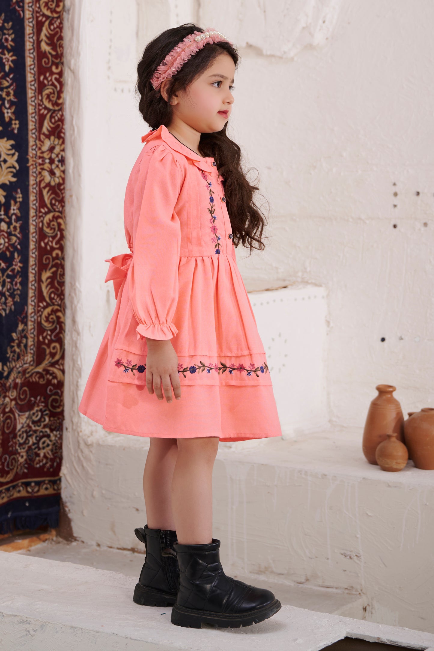 TINY TWILLS  LINEN FLORAL EMBROIDERED FIT & FLARED DRESS