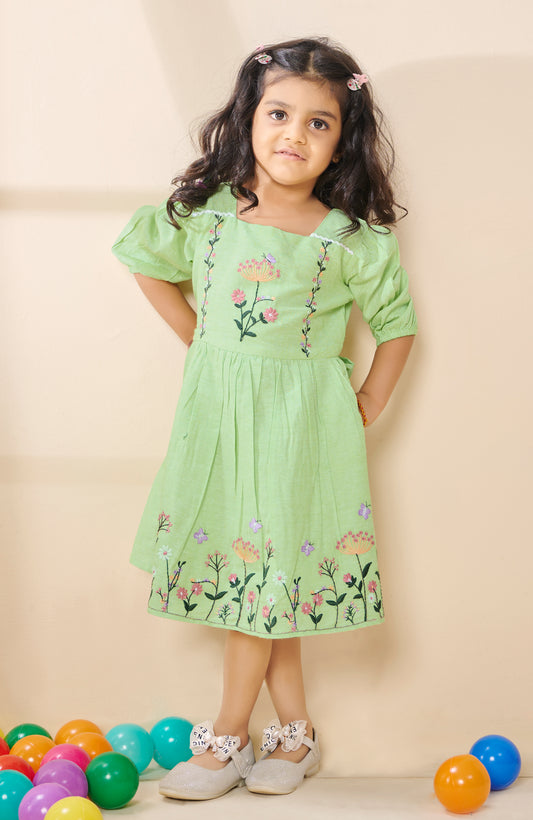 TINY TWILLS KHADI FLORAL EMBROIDERED FROCK