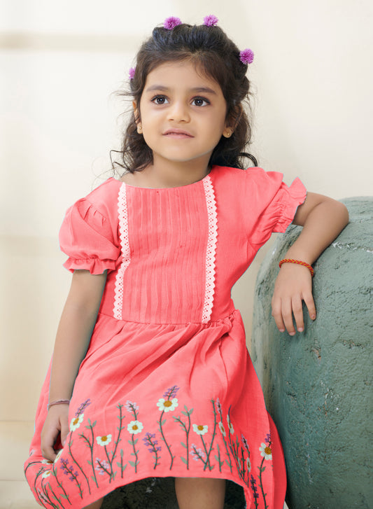 TINY TWILLS LINEN FIT & FLARED EMBROIDERED  DRESS