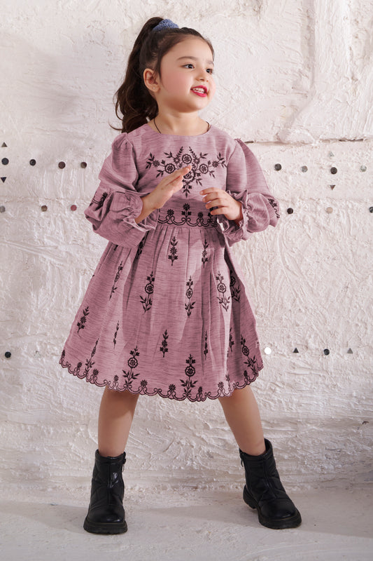 TINY TWILLS RAYON SINGLE TONE EMBROIDERED FROCK WITH CUTWORK LACES ON SLEEVES