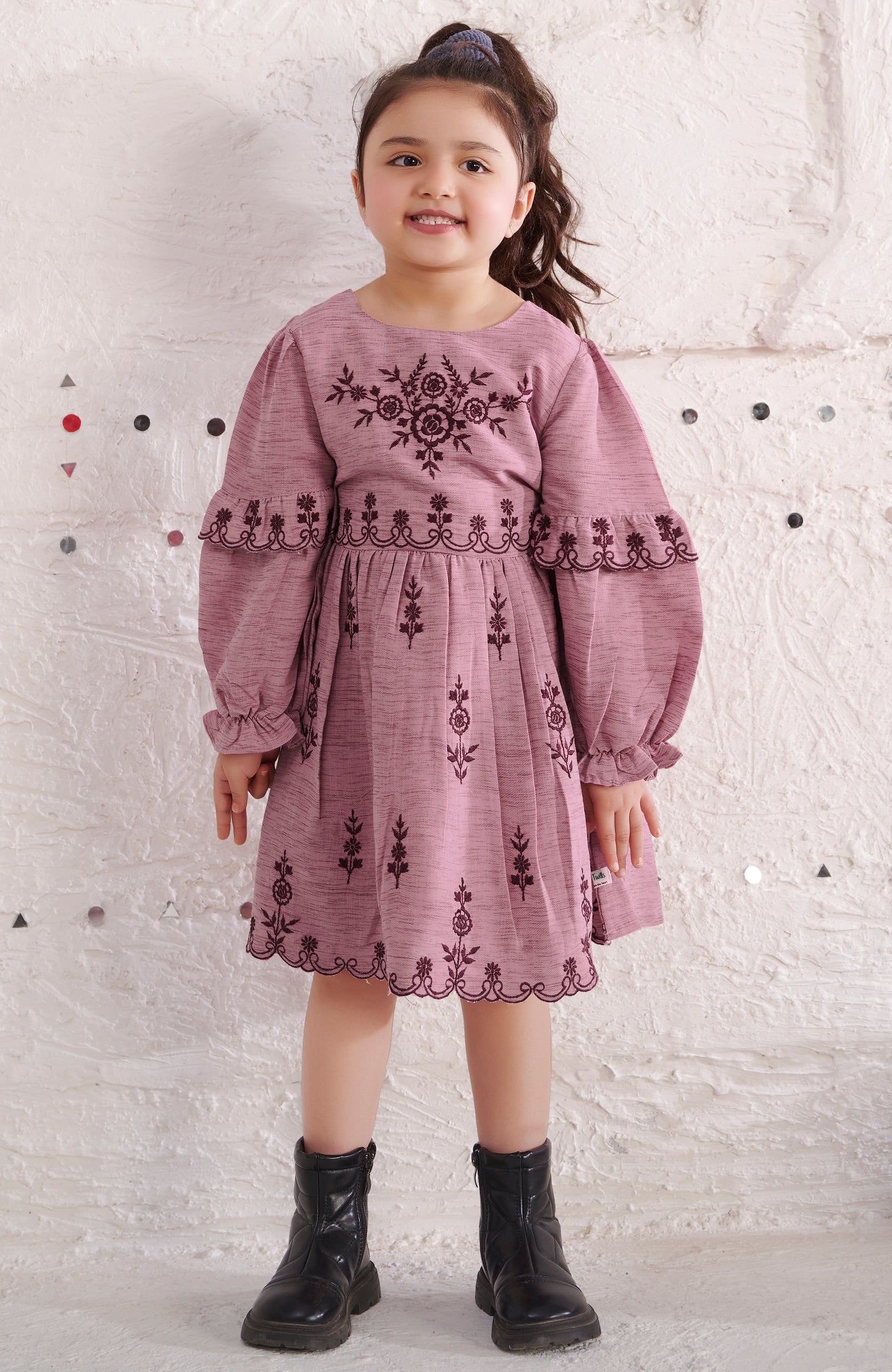 TINY TWILLS RAYON SINGLE TONE EMBROIDERED FROCK