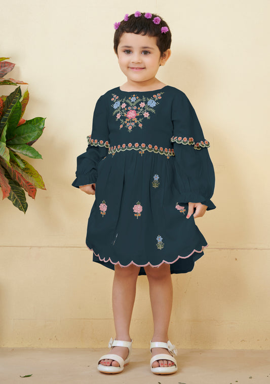 TINY TWILLS  RAYON JACQUARD EMBROIDERED FROCK