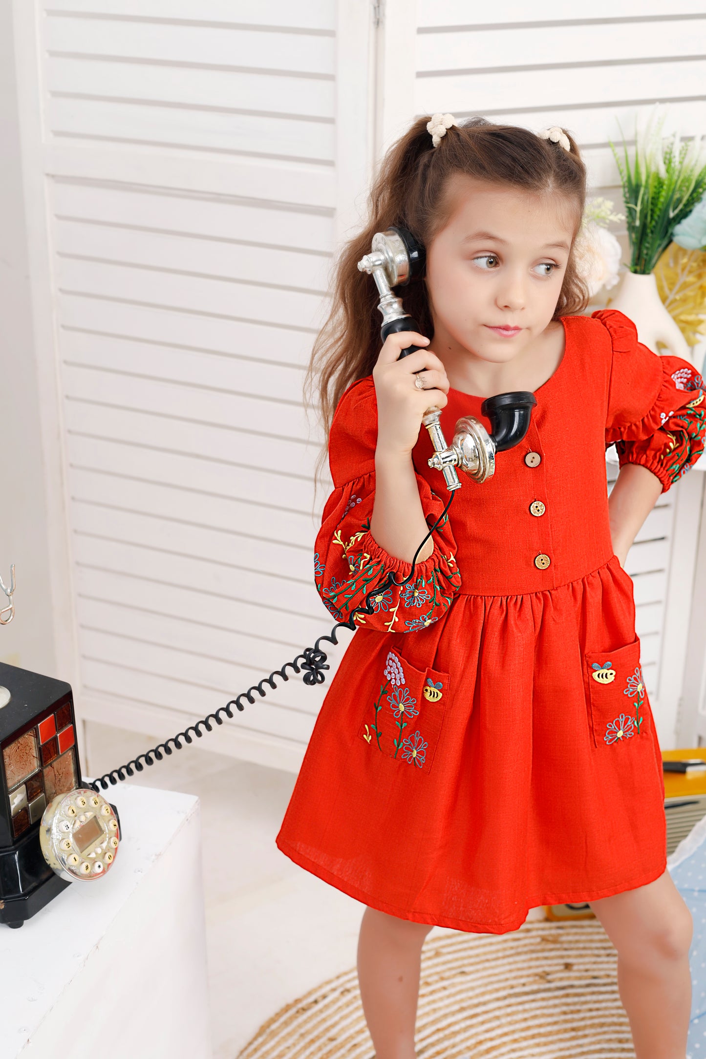 ORANGE FLORAL EMBROIDERED  FROCK