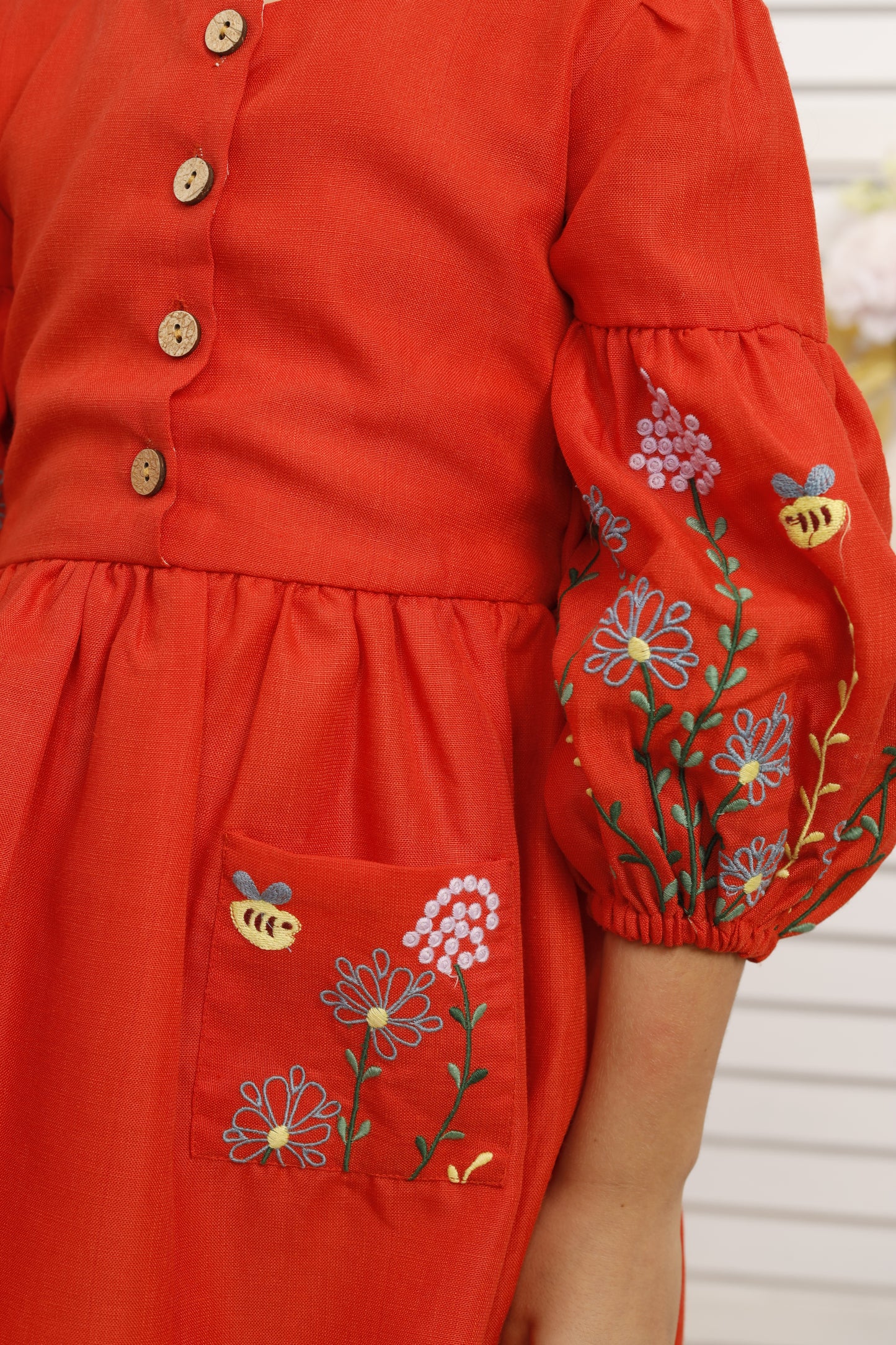 ORANGE FLORAL EMBROIDERED  FROCK