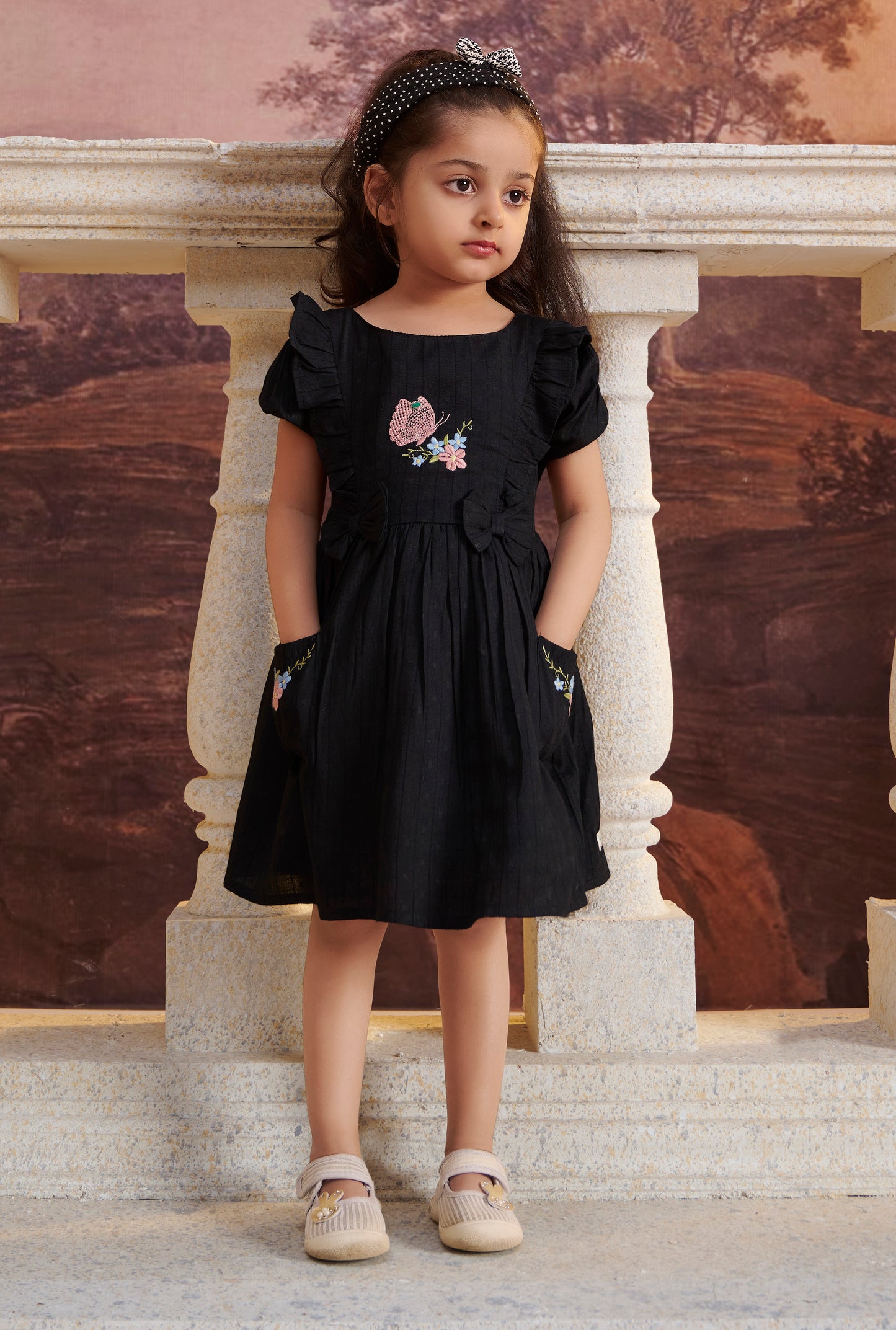 TINY TWILLS RAYON JACQUARD BUTTERFLY EMBROIDERED DRESS