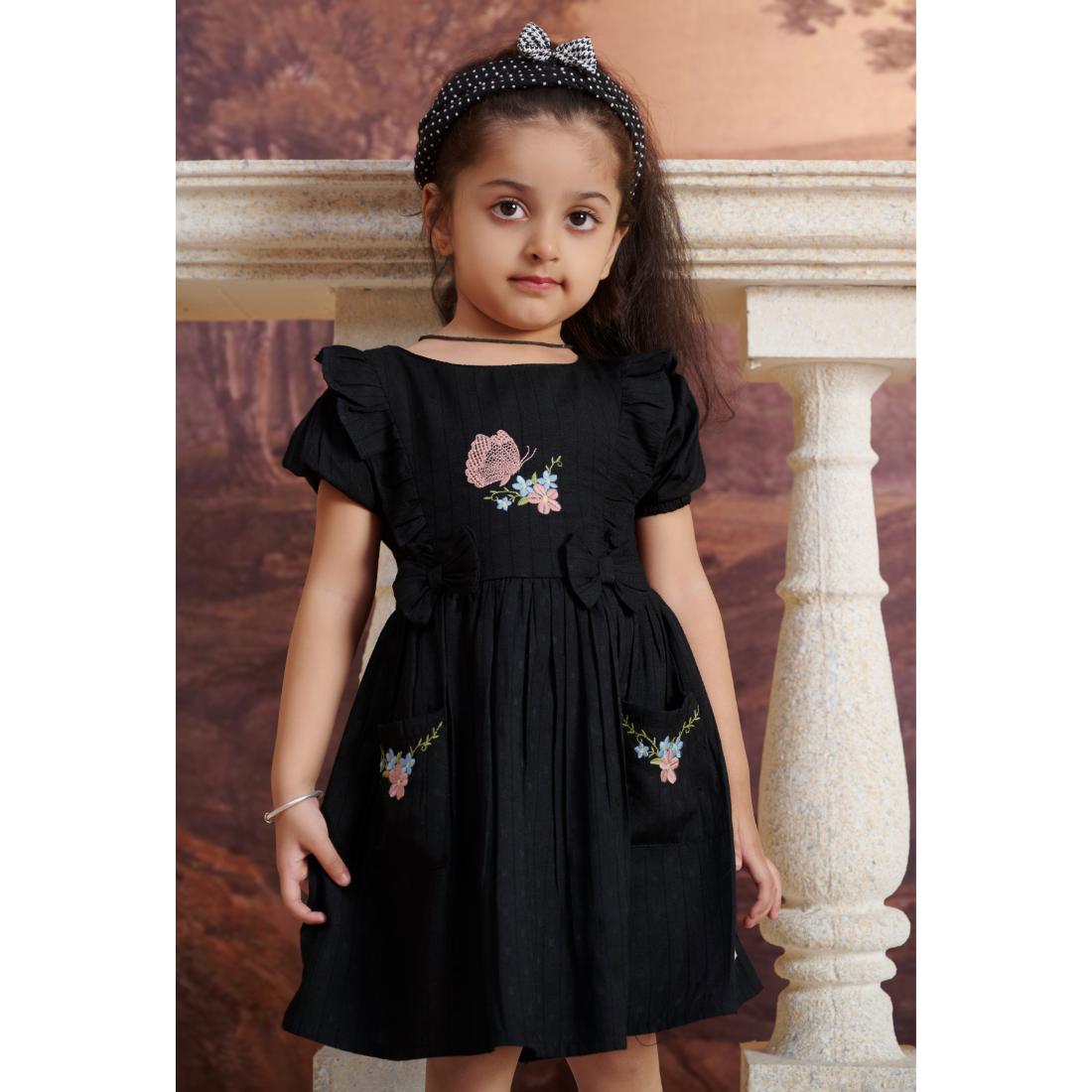 TINY TWILLS RAYON JACQUARD BUTTERFLY EMBROIDERED DRESS