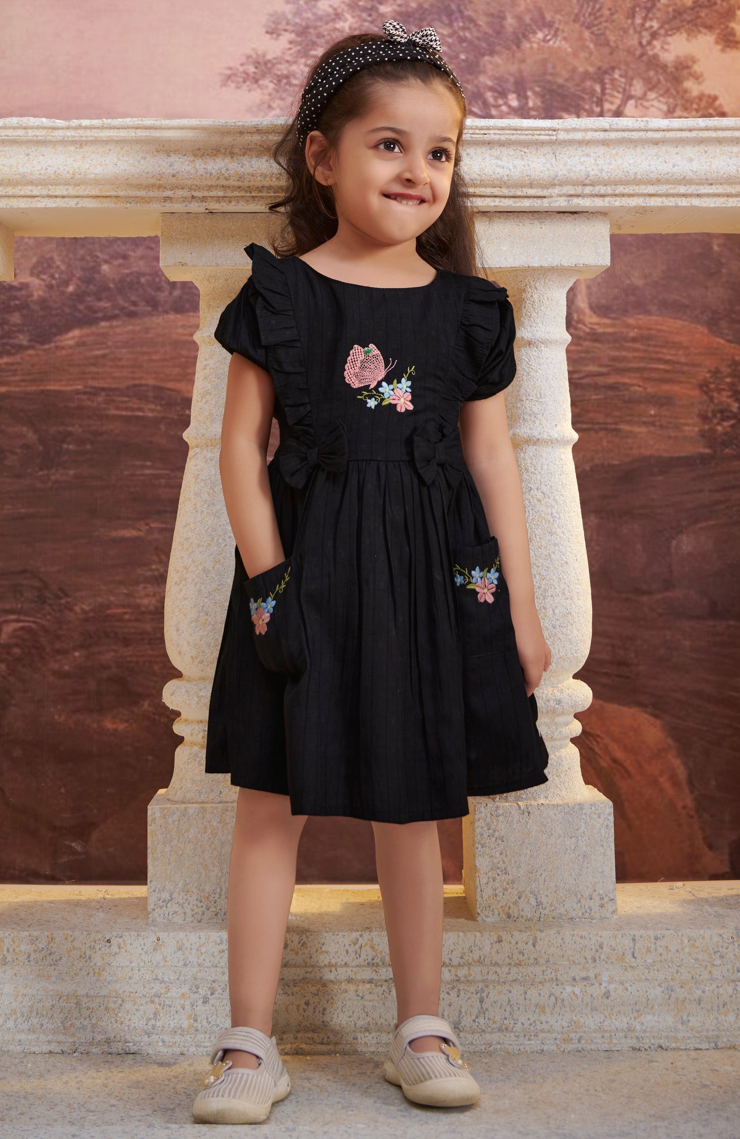 TINY TWILLS RAYON JACQUARD BUTTERFLY EMBROIDERED DRESS