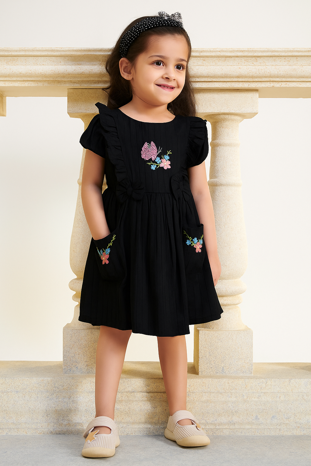 TINY TWILLS RAYON JACQUARD BUTTERFLY EMBROIDERED DRESS
