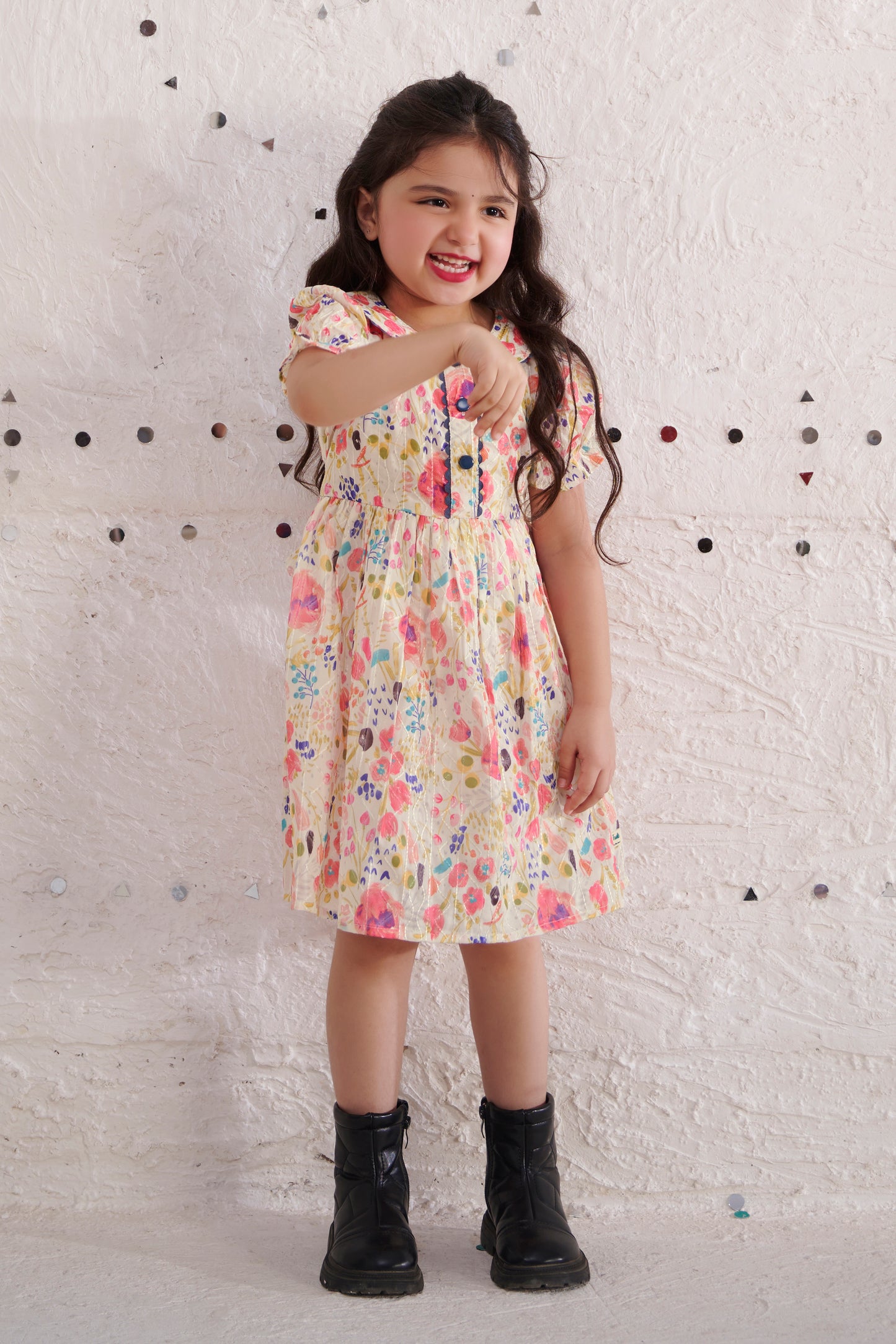 TINY TWILLS MUSLIN AARIFLORAL PRINTED FRONT BUTTONED FROCK